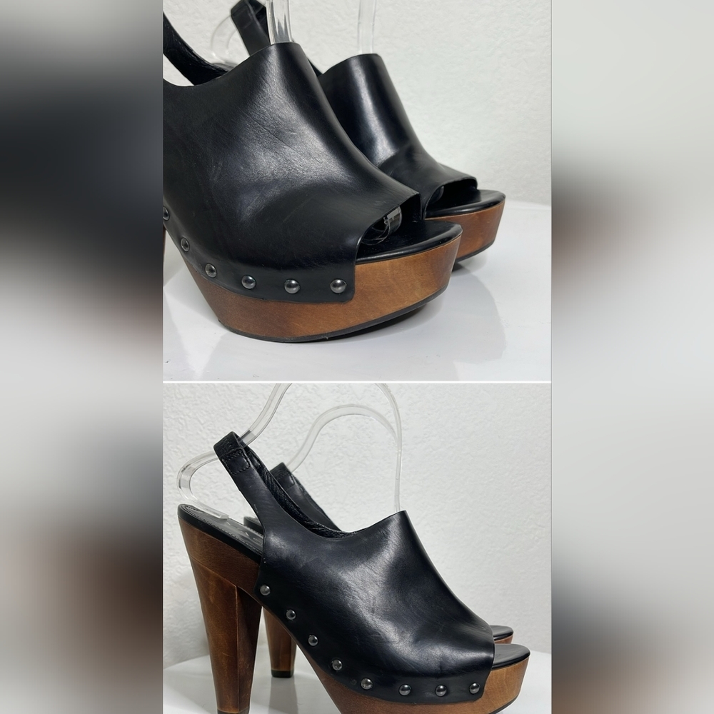 VIA SPIGA ASTRO LEATHER STUDDED WOOD PLATFORM HEEL PERP TOE SANDALS